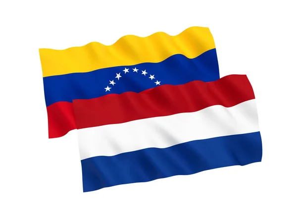 Flaggen von Venezuela und den Niederlanden auf weißem Hintergrund — Stockfoto