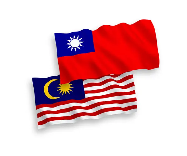 Bendera Taiwan dan Malaysia pada latar belakang putih - Stok Vektor