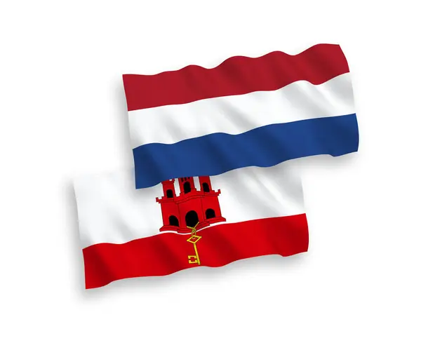 Bandiere di Gibilterra e Paesi Bassi su sfondo bianco — Vettoriale Stock