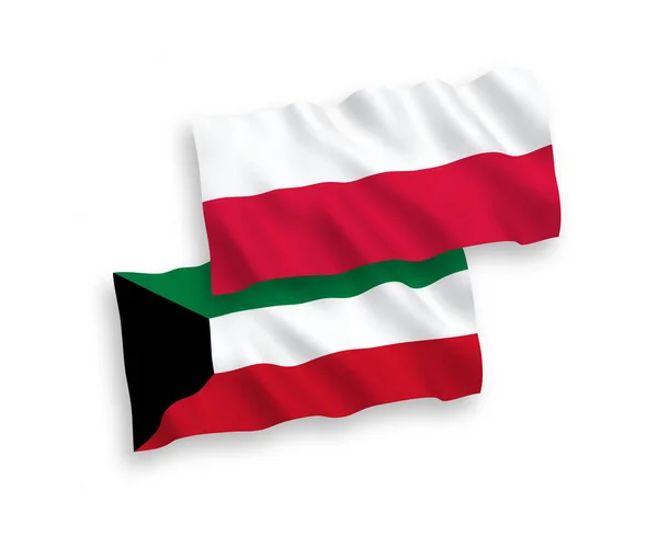Drapeaux du Koweït et de la Pologne sur fond blanc — Image vectorielle