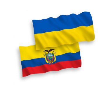 Beyaz arkaplanda Ekvador ve Ukrayna bayrakları