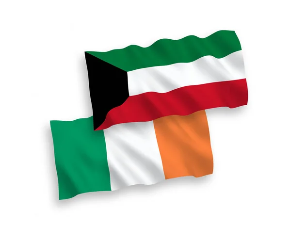 Bandiere dell'Irlanda e del Kuwait su sfondo bianco — Vettoriale Stock