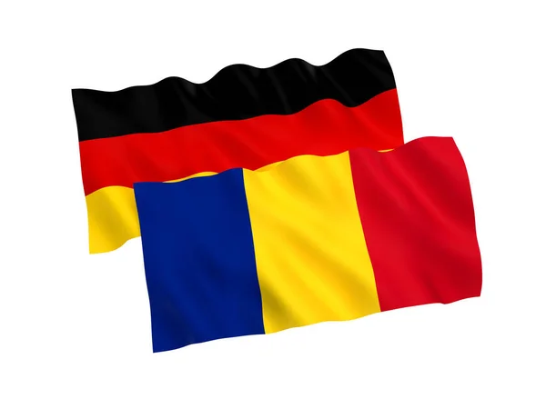 Drapeaux de l'Allemagne et de la Roumanie sur fond blanc — Photo