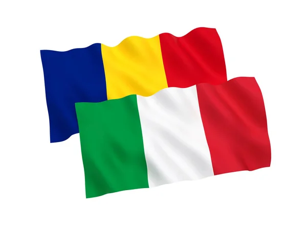 意大利和罗马尼亚的旗子在白色背景 — 图库照片