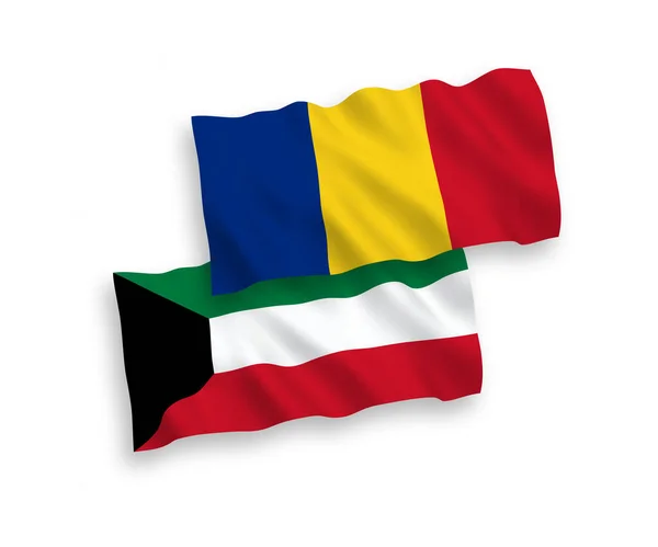 Banderas de Rumania y Kuwait sobre fondo blanco — Vector de stock