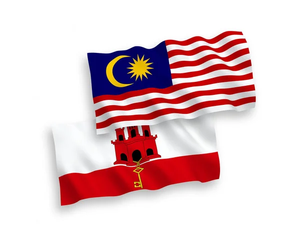 Bendera Gibraltar dan Malaysia dengan latar belakang putih - Stok Vektor