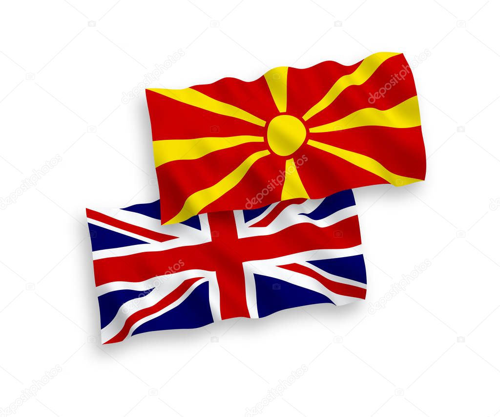 Flags of Great Britain and North Macedonia on a white background