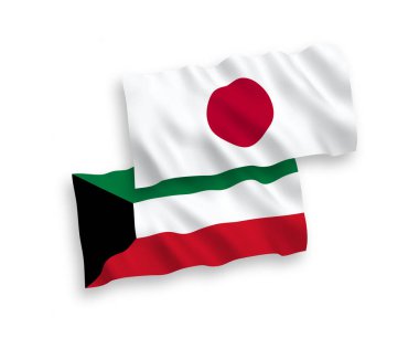 Beyaz arka planda Japon ve Kuveyt bayrakları
