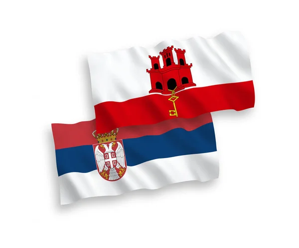 Bandeiras de Gibraltar e da Sérvia sobre fundo branco — Vetor de Stock