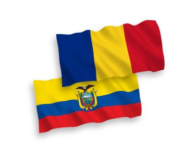 Beyaz arkaplanda Romanya ve Ekvador bayrakları