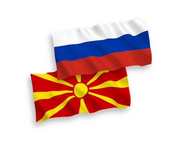 Beyaz arka planda Kuzey Makedonya ve Rusya bayrakları — Stok Vektör