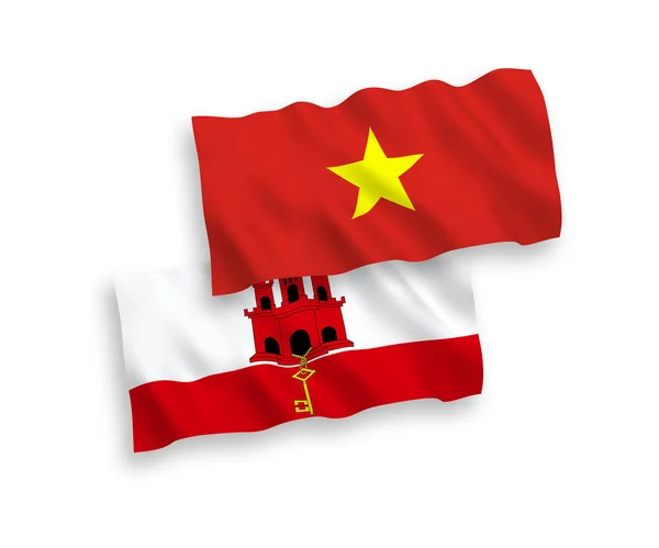 Vlajky Gibraltaru a Vietnamu na bílém pozadí — Stockový vektor