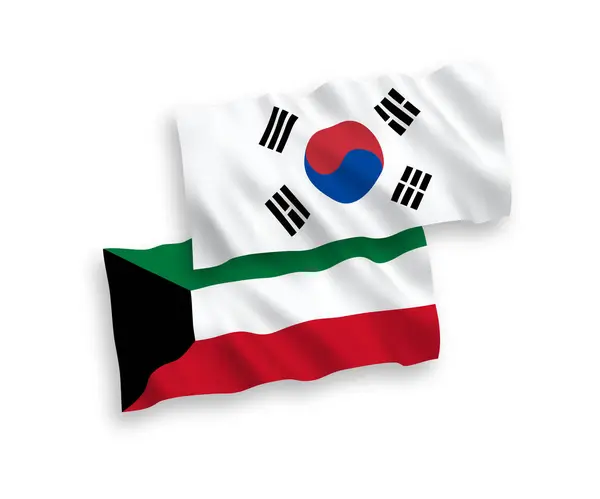 Bandiere della Corea del Sud e Kuwait su sfondo bianco — Vettoriale Stock