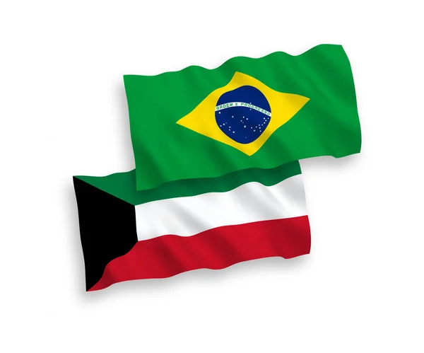 Banderas de Brasil y Kuwait sobre fondo blanco — Archivo Imágenes Vectoriales