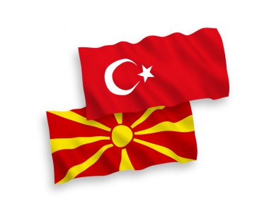 Beyaz arka planda Türkiye ve Kuzey Makedonya bayrakları