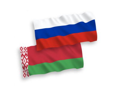 Beyaz arka planda Beyaz Rusya ve Beyaz Rusya bayrakları