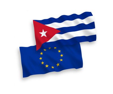 Beyaz arkaplanda Avrupa Birliği ve Küba bayrakları