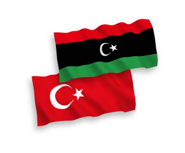 Beyaz arkaplanda Türkiye ve Libya bayrakları
