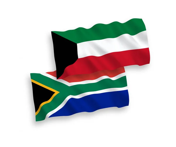 白い背景にクウェートと南アフリカ共和国の旗 — ストックベクタ
