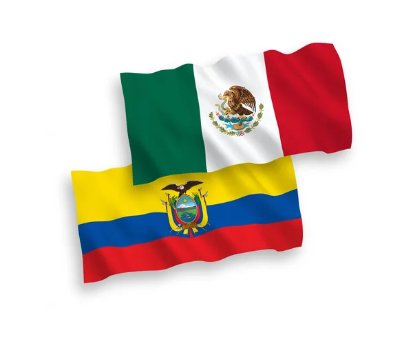 Mexikos och Ecuadors flaggor på vit botten — Stock vektor