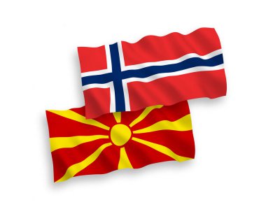 Beyaz arkaplanda Norveç ve Kuzey Makedonya bayrakları