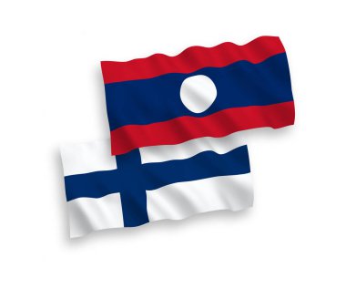 Beyaz arka planda Finlandiya ve Laos bayrakları