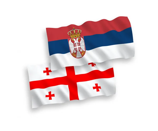 하얀 배경에 있는 그 루지야와 세르비아의 깃발 — 스톡 벡터