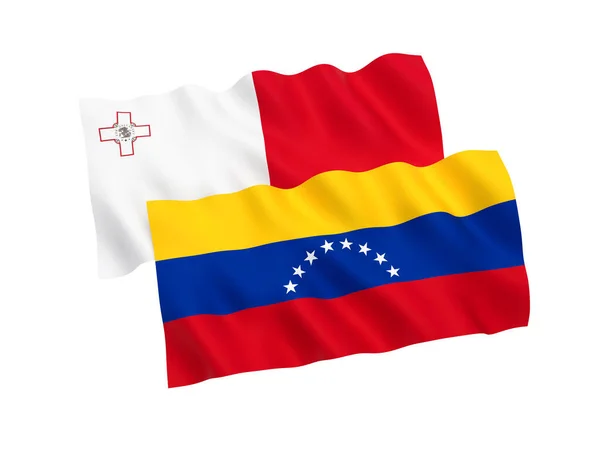 Bandeiras da Venezuela e Malta em um fundo branco — Fotografia de Stock