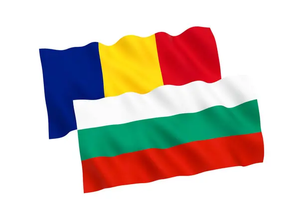 Drapeaux de Bulgarie et de Roumanie sur fond blanc — Photo
