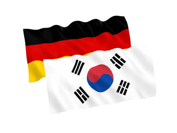 Bandeiras da Alemanha e da Coreia do Sul sobre um fundo branco — Fotografia de Stock