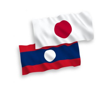 Beyaz arka planda Japon ve Laos bayrakları