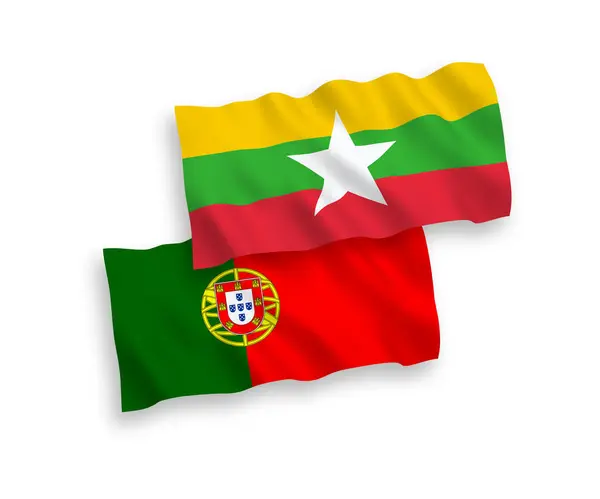 Drapeaux du Portugal et du Myanmar sur fond blanc — Image vectorielle