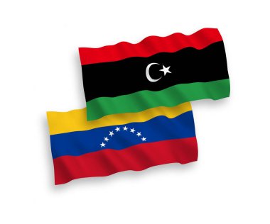Beyaz arka planda Venezuela ve Libya bayrakları