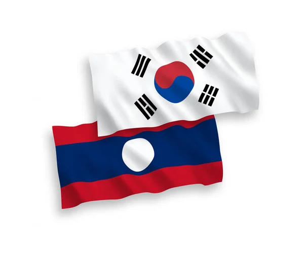 Bandeiras da Coreia do Sul e Laos em um fundo branco — Vetor de Stock