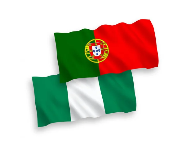 Drapeaux du Portugal et du Nigeria sur fond blanc — Image vectorielle