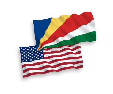 Beyaz arka planda Seyşeller ve Amerika bayrakları