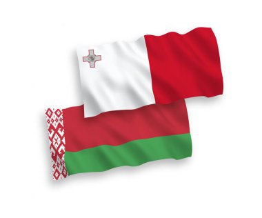 Beyaz arkaplanda Malta ve Belarus bayrakları