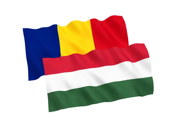 白の背景にハンガリーとルーマニアの国旗 — ストック写真