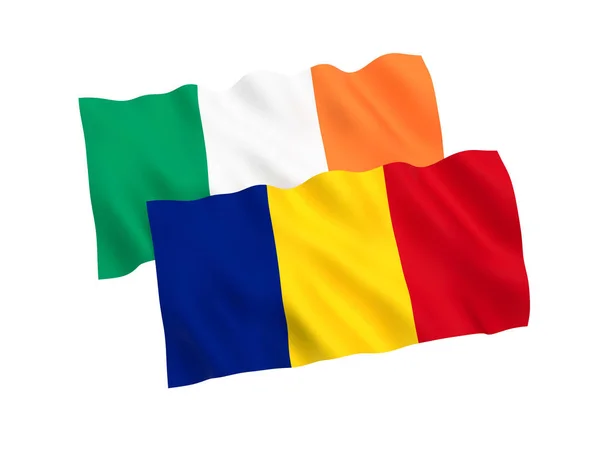 Flagi Rumunii i Irlandii na białym tle — Zdjęcie stockowe