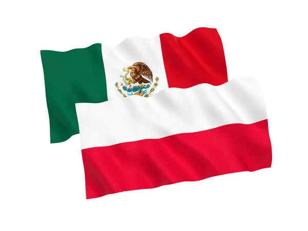 Flaggor i Polen och Mexiko på en vit bakgrund — Stockfoto