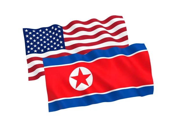 하얀 배경에 있는 북한 과 미국의 깃발 — 스톡 사진