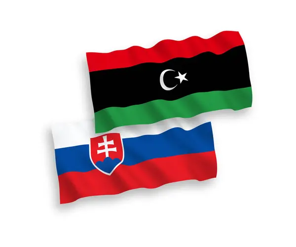 Slovakiens och Libyens flaggor på vit bakgrund — Stock vektor