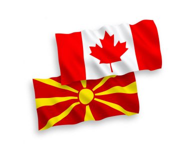 Beyaz arka planda Kanada ve Kuzey Makedonya bayrakları