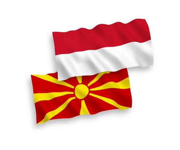 Beyaz zemin üzerinde Endonezya ve Kuzey Makedonya bayrakları — Stok Vektör