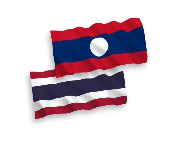 Drapeaux du Laos et de la Thaïlande sur fond blanc — Image vectorielle