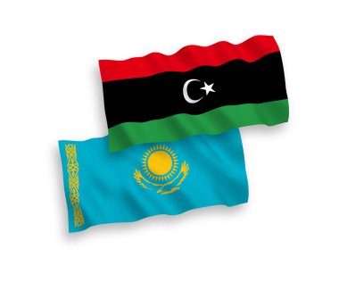Beyaz arkaplanda Kazakistan ve Libya bayrakları