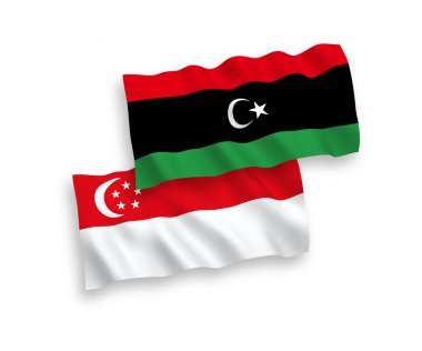 Beyaz arkaplanda Libya ve Singapur bayrakları