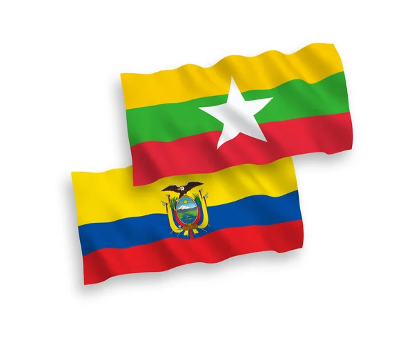 白色背景的缅甸和厄瓜多尔国旗 — 图库矢量图片