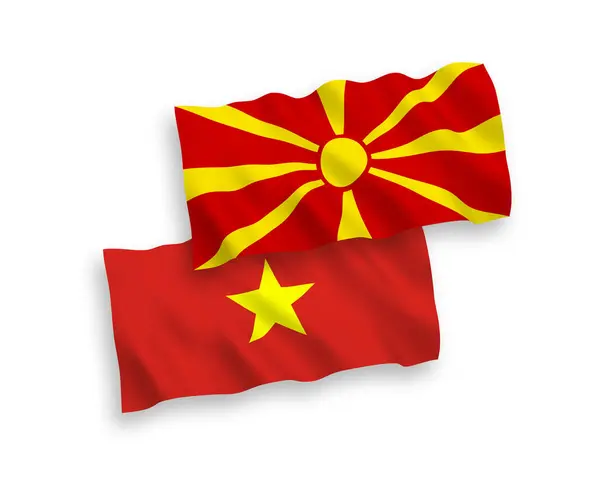 Banderas de Macedonia del Norte y Vietnam sobre un fondo blanco — Archivo Imágenes Vectoriales