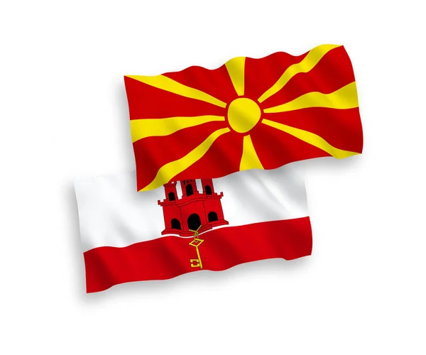 Zászló Észak-Macedónia és Gibraltár fehér alapon — Stock Vector